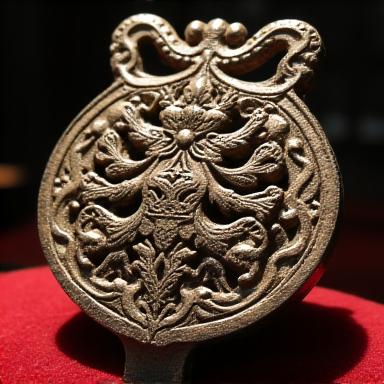錆の除去と修復が行われた古い金属製の装飾品。